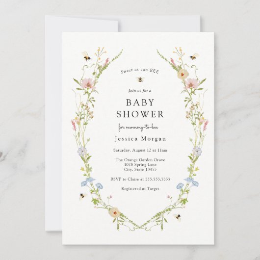 Invitation au Baby shower des abeilles et Fleurs s (Devant)