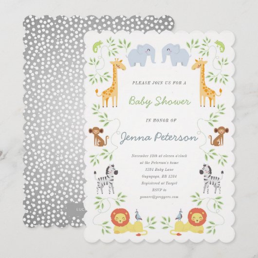Invitation au Baby shower des animaux d'arche de N (Devant / Derrière)