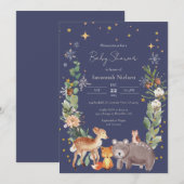 Invitation au Baby shower des animaux forestiers (Devant / Derrière)