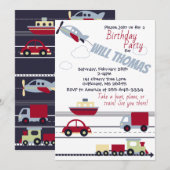 Invitation au Baby shower des avions, des trains e (Devant / Derrière)