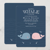 Invitation au Baby shower des baleines jumelles (Devant / Derrière)