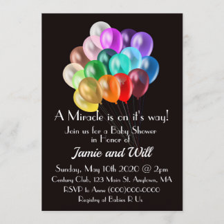 Invitation au Baby shower des ballons arc-en-ciel