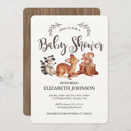 Invitation au Baby shower des bois (Devant / Derrière)