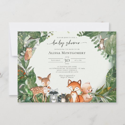Invitation au Baby shower des bois (Devant)