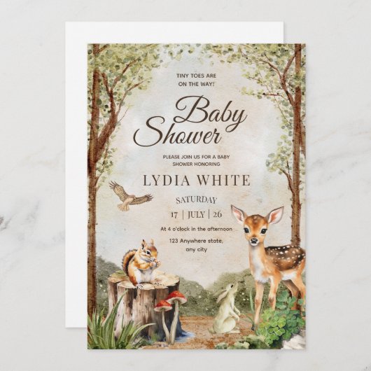 Invitation au Baby shower des bois, Neutre pour le (Devant / Derrière)