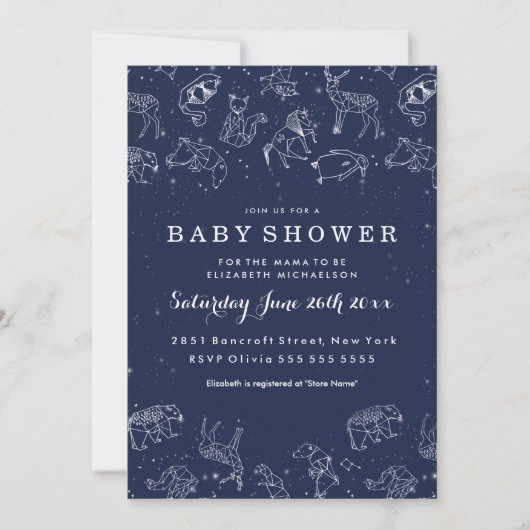 Invitation au Baby shower des constellations anima (Devant)