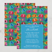 Invitation au Baby shower des éléphants Blue Mod (Devant / Derrière)