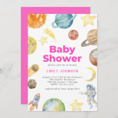 Invitation au Baby shower des filles de l'espace e (Devant / Derrière)