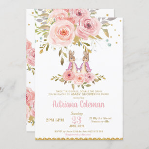 Invitation au Baby shower des filles jumelles Lapi