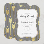 Invitation au Baby shower des flèches gris et or (Devant / Derrière)
