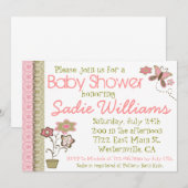 Invitation au Baby shower des fleurs et des papill (Devant / Derrière)