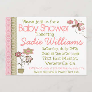 Invitation au Baby shower des fleurs et des papill