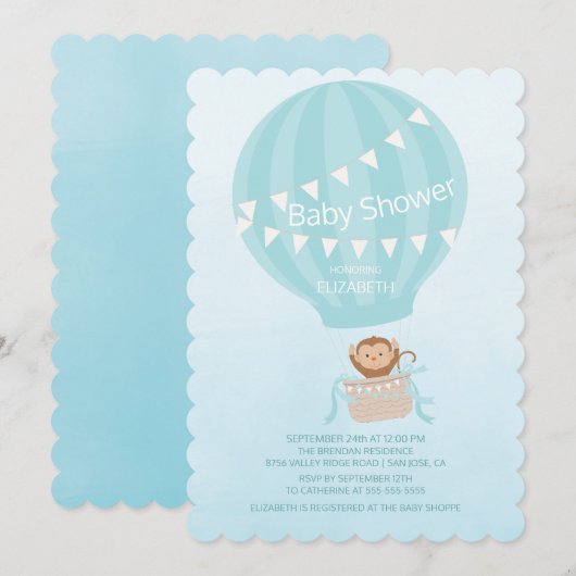 Invitation au Baby shower des garçons de singe de  (Devant / Derrière)