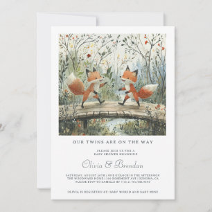 Invitation au Baby shower des jumeaux forestiers d