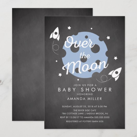 Invitation au Baby shower des Lune Boys (Devant / Derrière)
