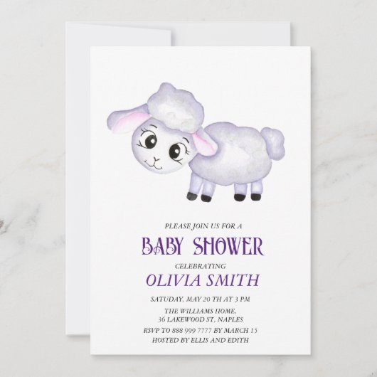 Invitation au Baby shower des moutons de Little La (Devant)