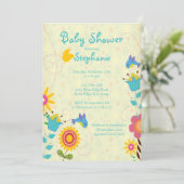 Invitation au Baby shower des oiseaux et des fleur (Debout devant)