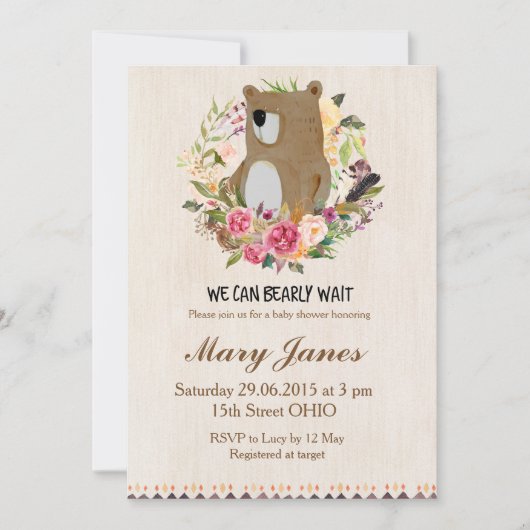 Invitation au Baby shower des ours de Woodland (Devant)