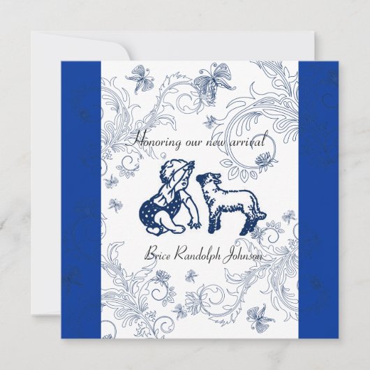 Invitation au Baby shower des papillons bleus (Devant)