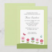 Invitation au Baby shower des papillons et des fle (Devant / Derrière)