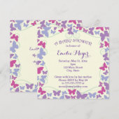 Invitation au Baby shower des papillons pourpres (Devant / Derrière)