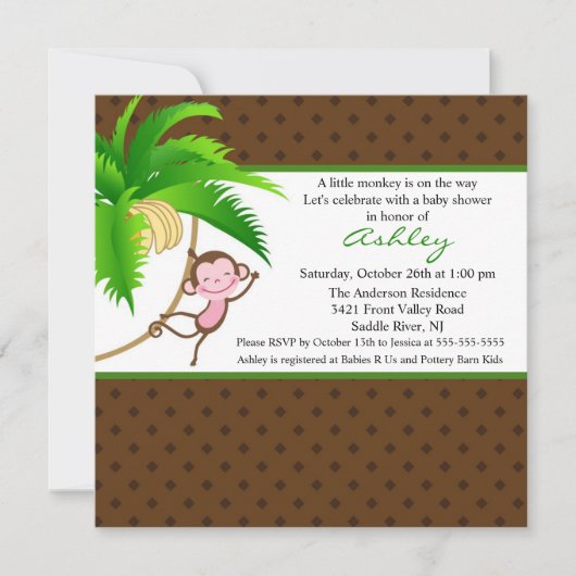 Invitation au Baby shower des singes de Little Saf (Devant)