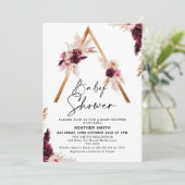Invitation au Baby shower d'herbe Maroon Boho Pamp (Debout devant)