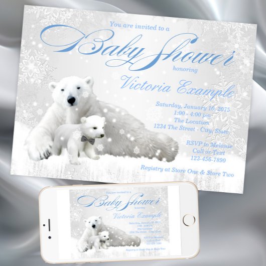 Invitation au Baby shower d'hiver de l'ours polair