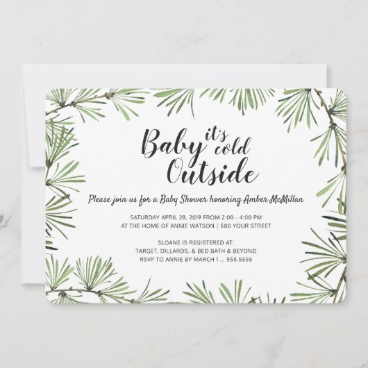 Invitation au Baby shower d'hiver de Pine Needles (Devant)