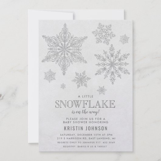 Invitation au Baby shower d'hiver de Snowflake (Devant)