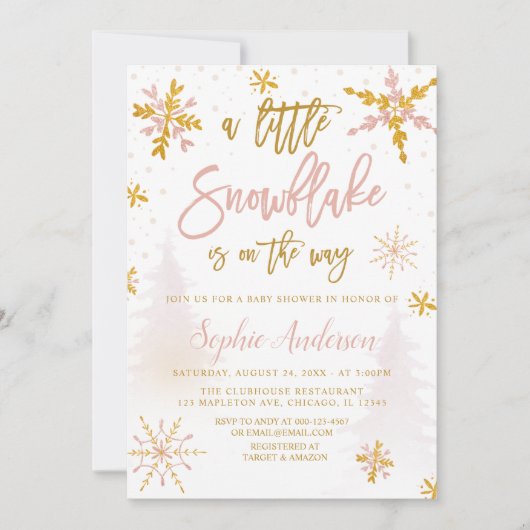 Invitation au Baby shower d'hiver d'un petit floco (Devant)