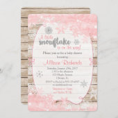 invitation au baby shower d'hiver rose et argent (Devant / Derrière)