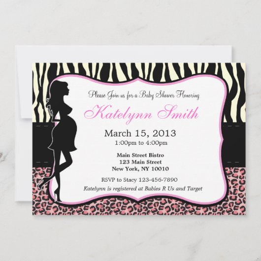 Invitation au Baby shower d'impression Leopard et  (Devant)