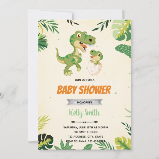 Invitation au baby shower d'oeufs de dinosaur (Devant)