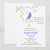 Invitation au Baby shower d'oiseaux bleus (Devant / Derrière)