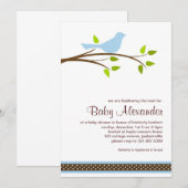 Invitation au Baby shower d'oiseaux de Little Blue (Devant / Derrière)
