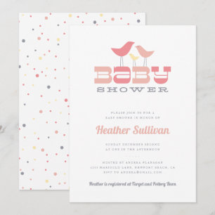 Invitation au Baby shower d'oiseaux - rose
