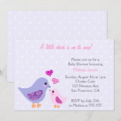Invitation au Baby shower d'oiseaux rose et pourpr (Devant / Derrière)