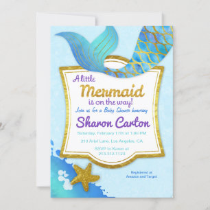 Invitation au Baby shower d'or de l'aquarelle de s