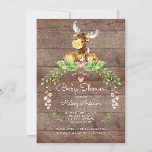 Invitation au Baby shower d'orignal rustique (Devant)