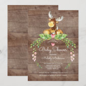 Invitation au Baby shower d'orignal rustique (Devant / Derrière)