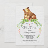 Invitation au Baby shower d'ours de bois doux (Devant / Derrière)