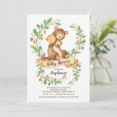 Invitation au Baby shower d'ours de bois doux (Debout devant)