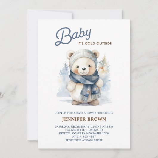 Invitation au Baby shower d'ours d'hiver (Devant)