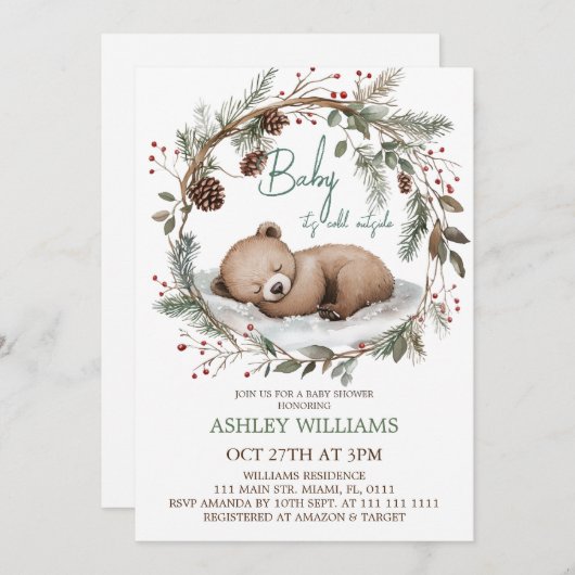 Invitation au Baby shower d'ours minimal des bois (Devant / Derrière)