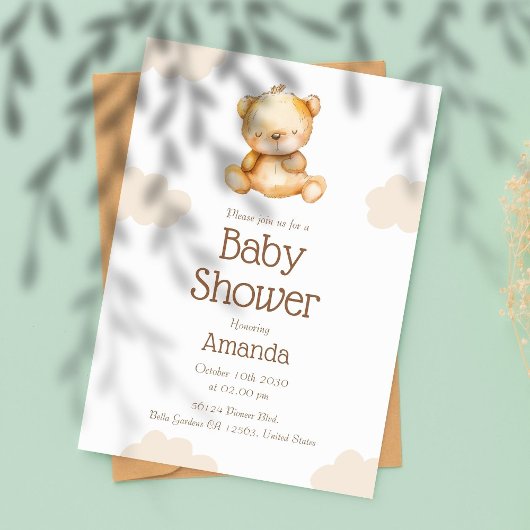 Invitation au Baby shower d'ours neutre