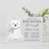Invitation au Baby shower d'ours polaire gris d'hi (Debout devant)