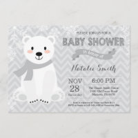Invitation au Baby shower d'ours polaire gris d'hi