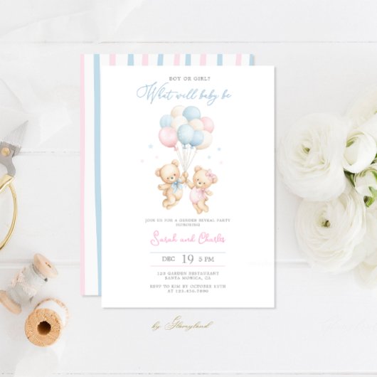 Invitation au Baby shower d'ours pour révélation d
