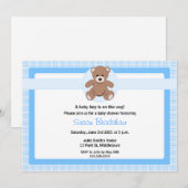 Invitation au Baby shower d'ours Teddy - Garçon (Devant / Derrière)